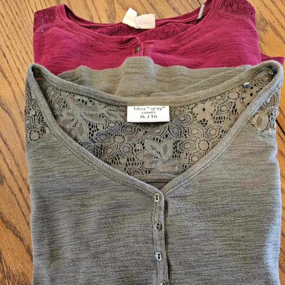 XL Henley Duo - 1 Short-Sleeve & 1 Long-Sleeve w/ Lace Detail